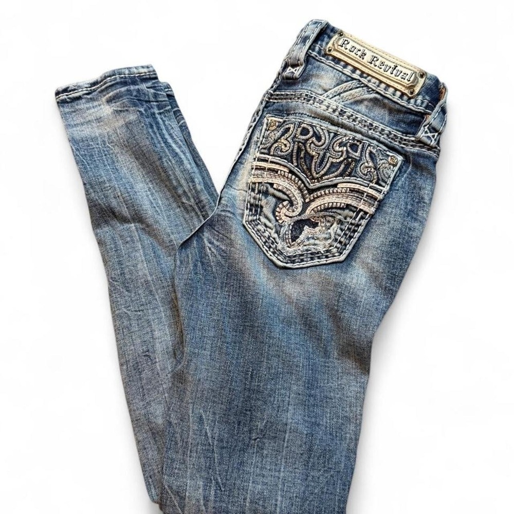 Rock Revival Lisely skinny western punk denim blue jeans size 24